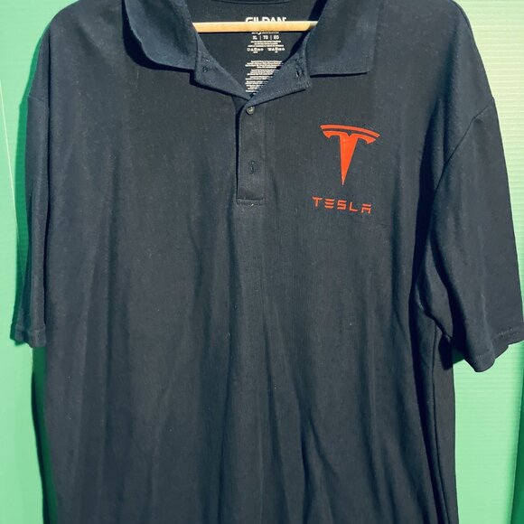 Gildan Other - Tesla Logo Polo Shirt XL Black Red Embroidered Gildan Performance Workwear Tech